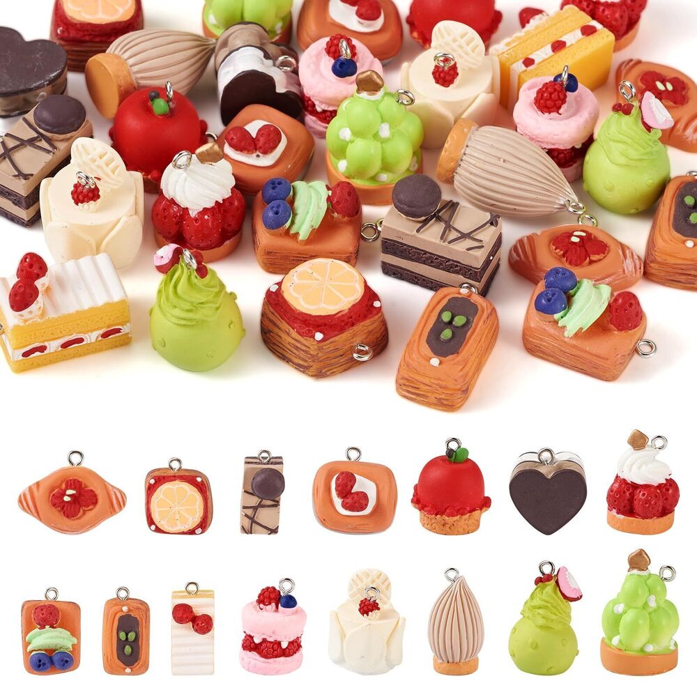 4112 30pcs Dessert Cake Resin Pendant Colorful Mix Style Imitation Food